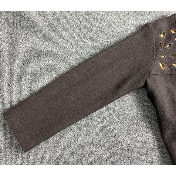 Soft Surroundings Brown Wool Open Front Coat Cardigan Medium Gold Detail - Picture 11 of 16